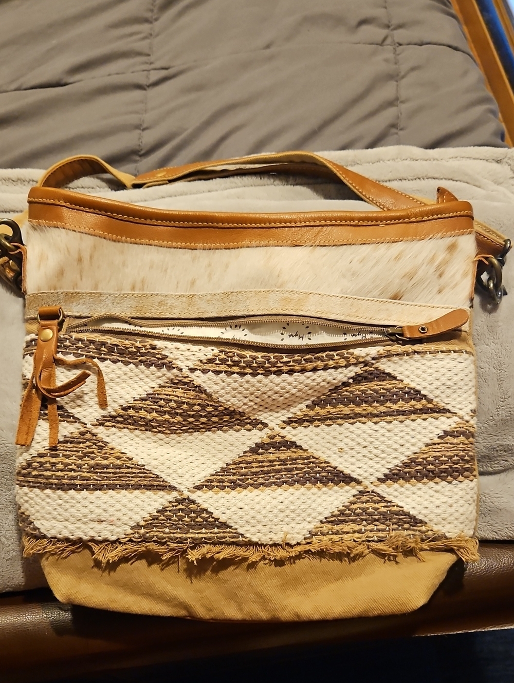 Myra Bag Tan, Cream & Brown Textured Shoulder Bag